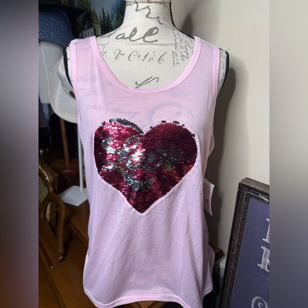 Pink Tank Top with Red Sequin Heart NWT